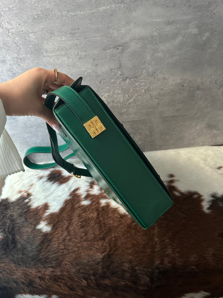 Celine Vintage Houndstooth Crossbody Bag 💚🖤｜Rare Houndstooth Appliqué × Triomphe Hardware × Emerald Green Leather