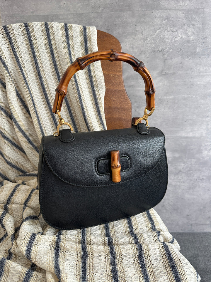 Gucci Bamboo Handbag – Black Pigskin