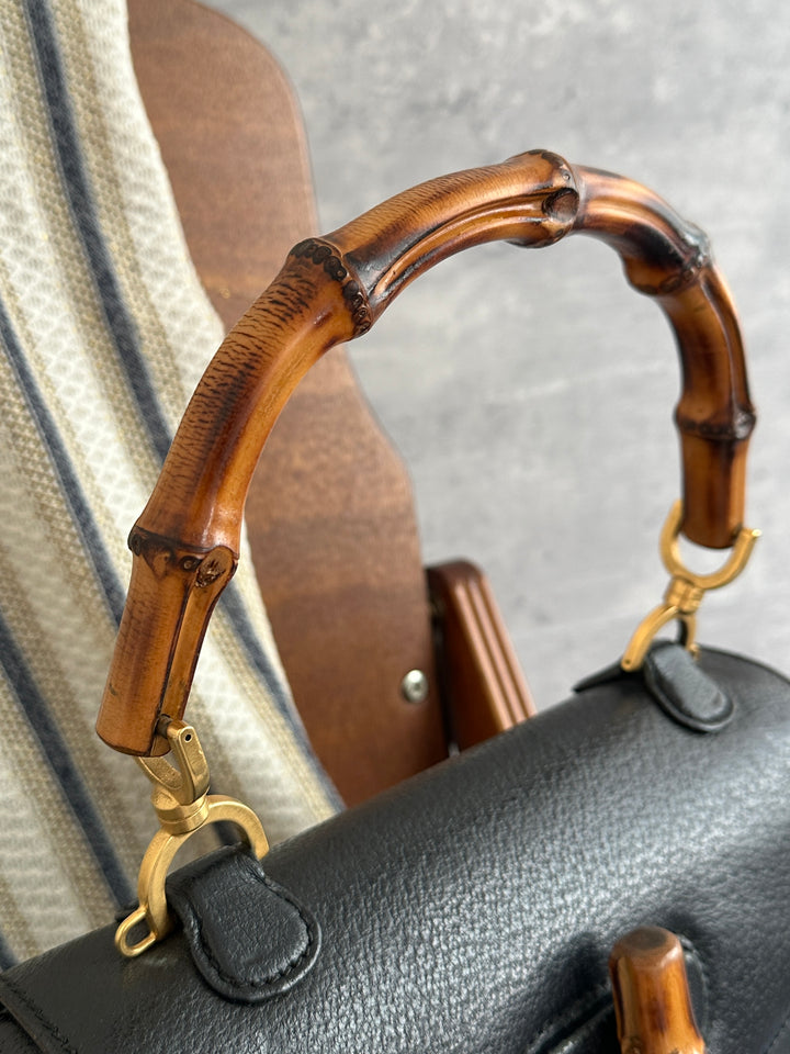 Gucci Bamboo Handbag – Black Pigskin