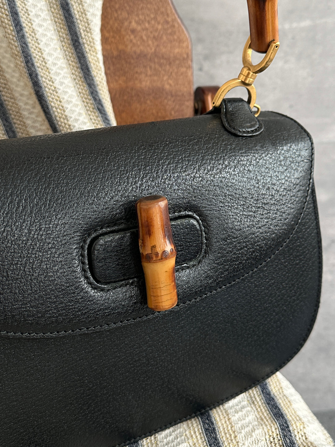 Gucci Bamboo Handbag – Black Pigskin