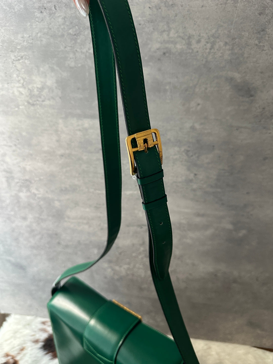 Celine Vintage Houndstooth Crossbody Bag 💚🖤｜Rare Houndstooth Appliqué × Triomphe Hardware × Emerald Green Leather