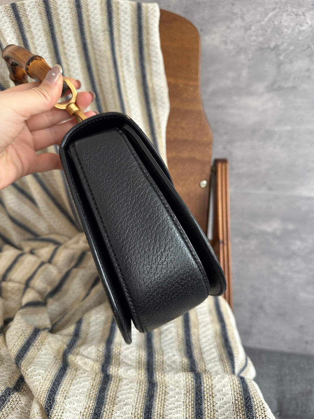 Gucci Bamboo Handbag – Black Pigskin