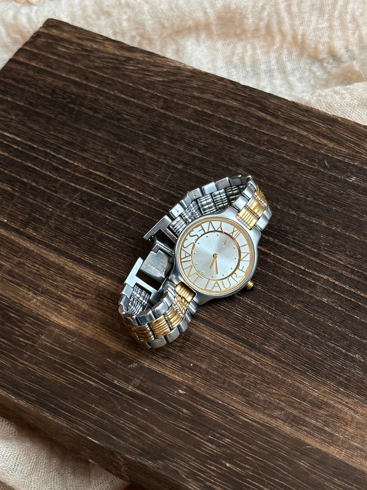 Yves Saint Laurent Vintage Watch 🤎✨｜Openwork Logo Dial × Two-Tone Bracelet × Rare Vintage Design