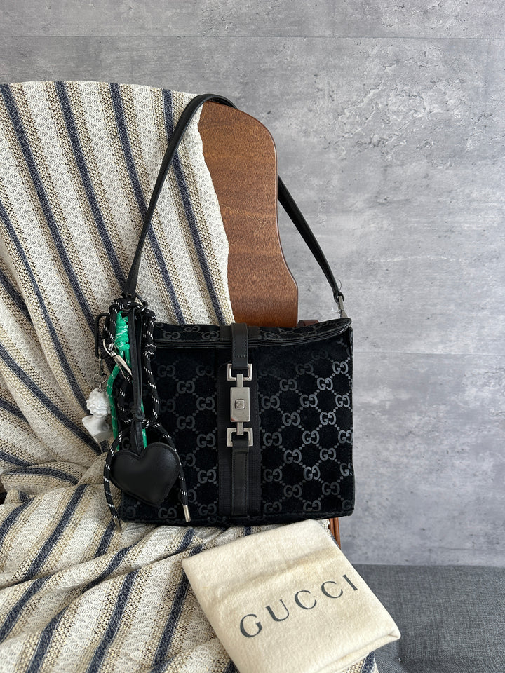 Gucci Small Monogram Suede Hobo Bag – Black