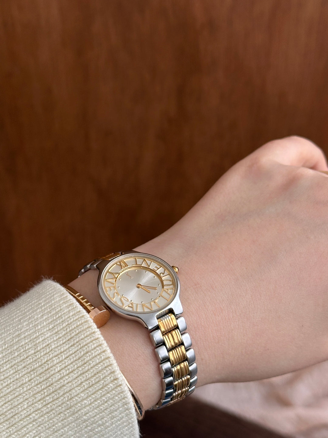 Yves Saint Laurent Vintage Watch 🤎✨｜Openwork Logo Dial × Two-Tone Bracelet × Rare Vintage Design