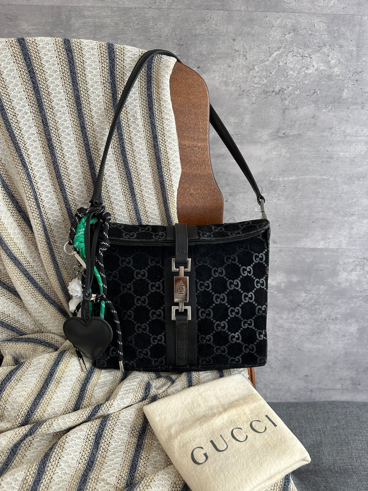 Gucci Small Monogram Suede Hobo Bag – Black