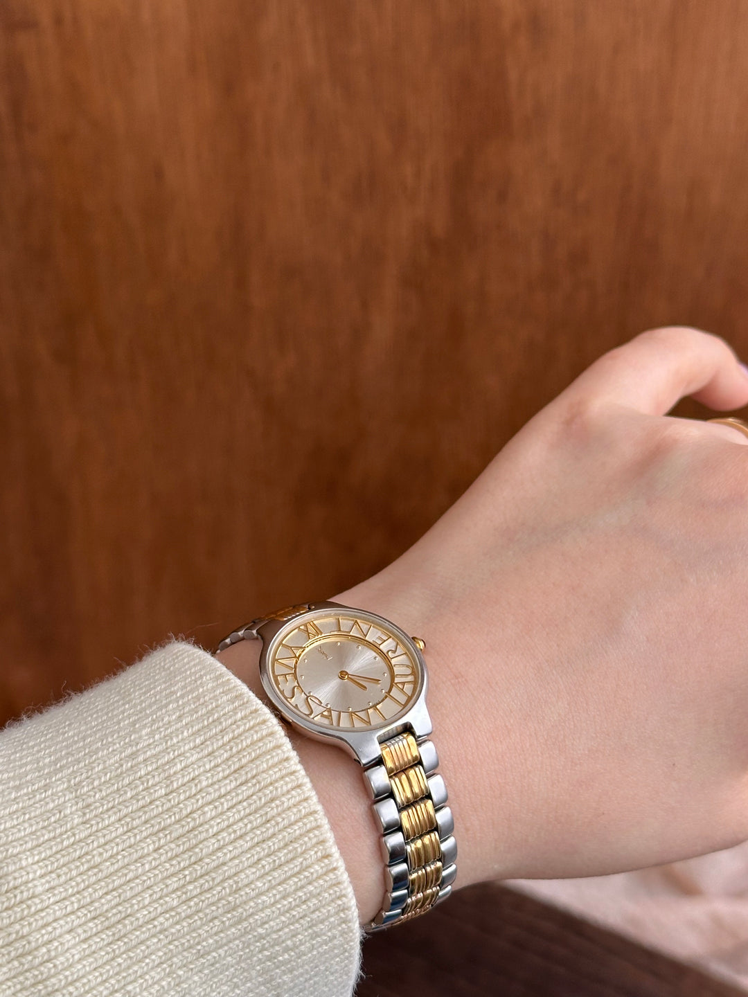 Yves Saint Laurent Vintage Watch 🤎✨｜Openwork Logo Dial × Two-Tone Bracelet × Rare Vintage Design