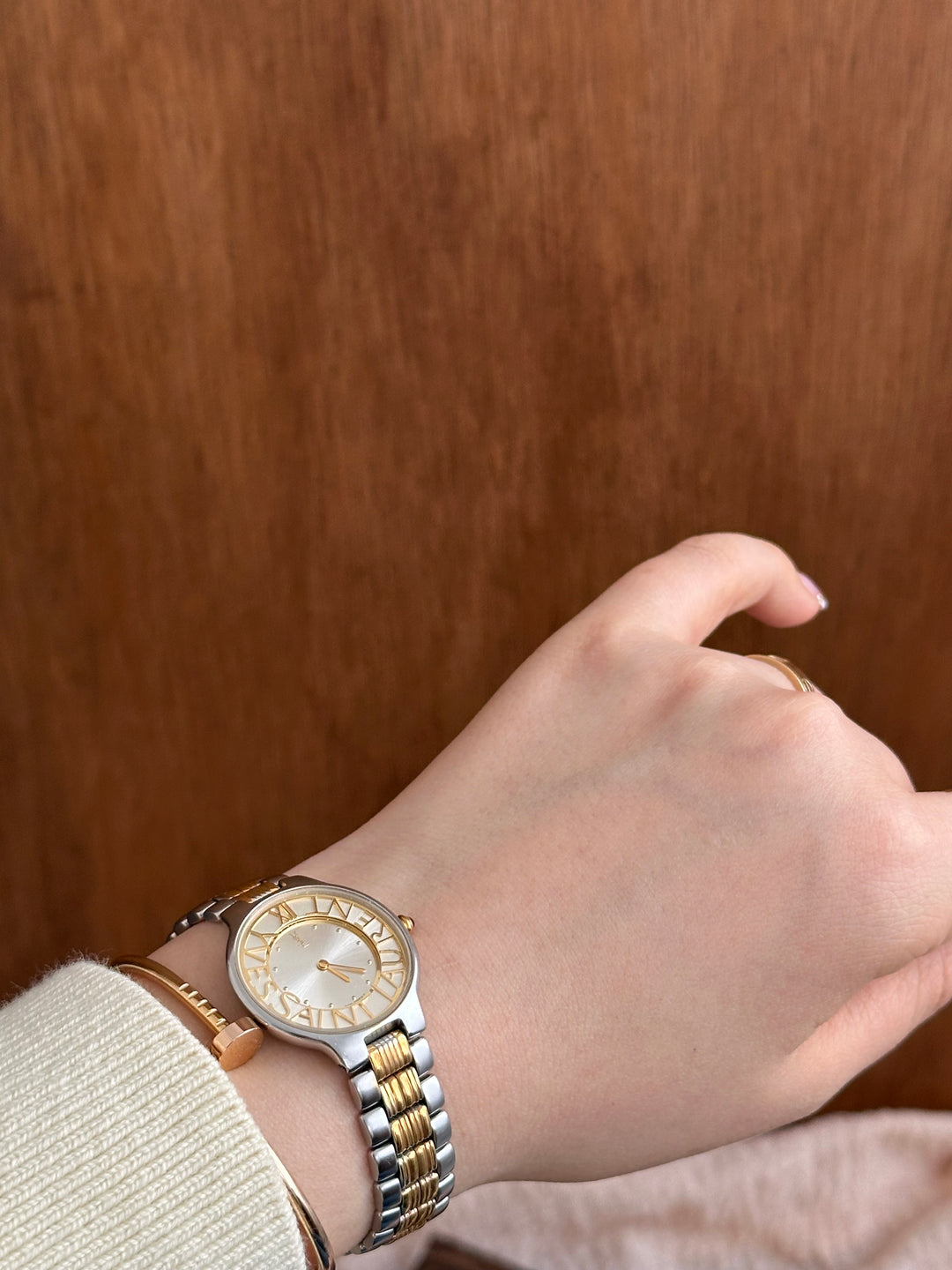 Yves Saint Laurent Vintage Watch 🤎✨｜Openwork Logo Dial × Two-Tone Bracelet × Rare Vintage Design