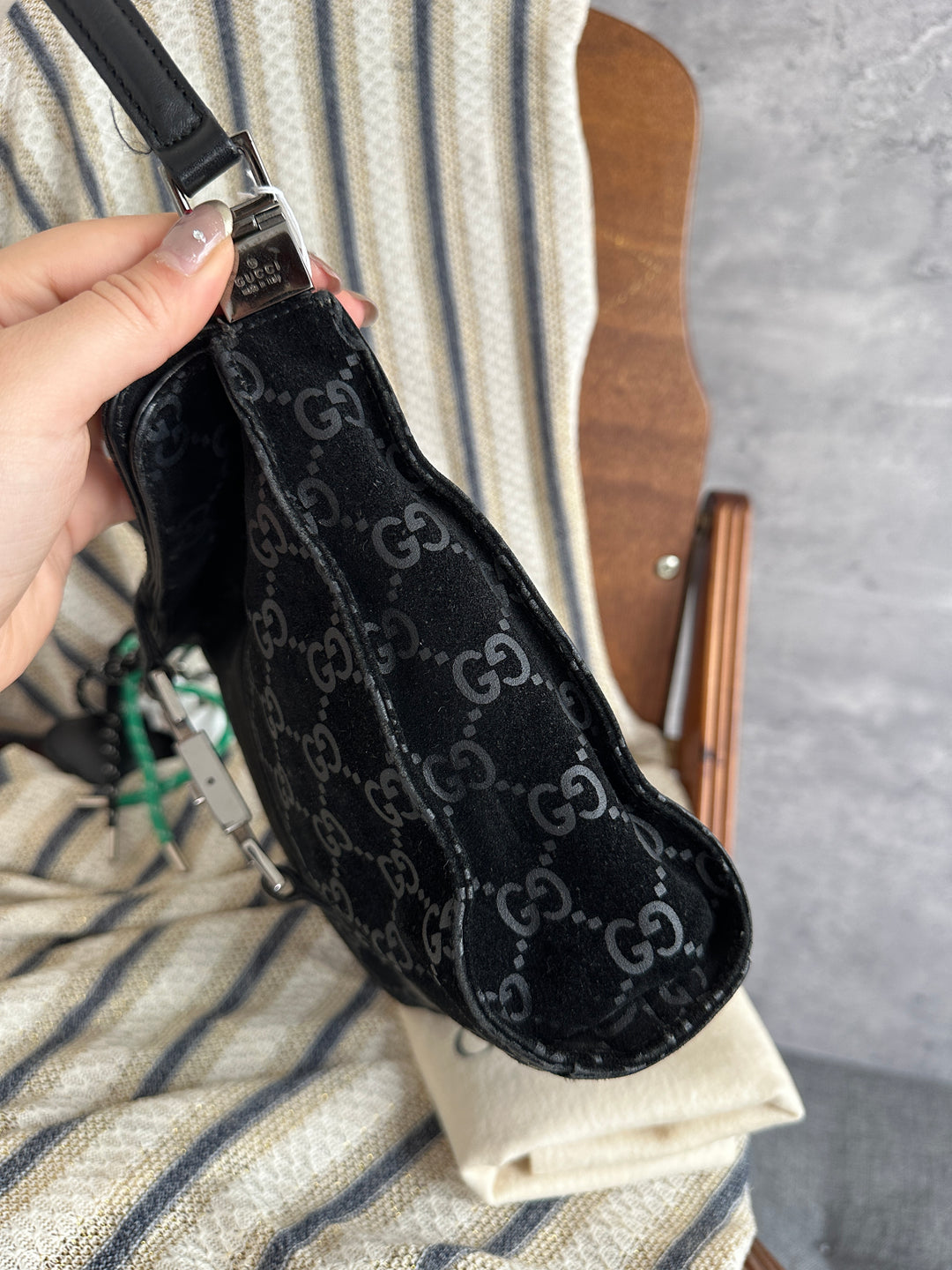Gucci Small Monogram Suede Hobo Bag – Black