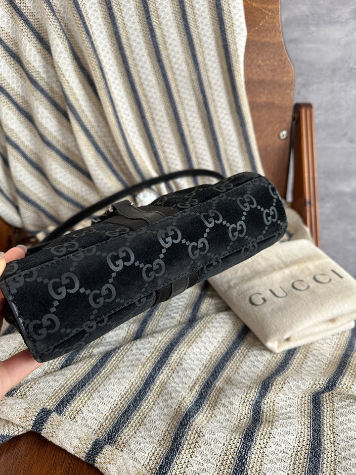 Gucci Small Monogram Suede Hobo Bag – Black