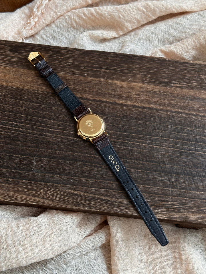 Gucci Lizard Leather Watch ❤️🤎｜Vintage Stripe Dial × Glossy Lizard Strap × Excellent Condition