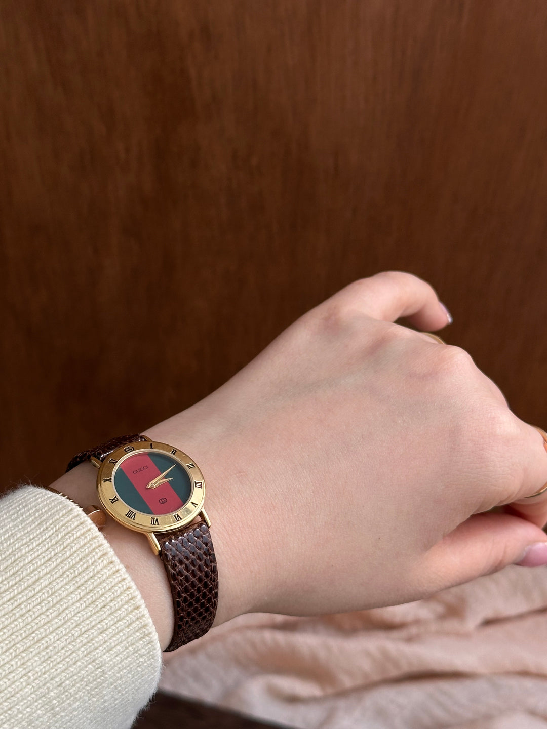 Gucci Lizard Leather Watch ❤️🤎｜Vintage Stripe Dial × Glossy Lizard Strap × Excellent Condition