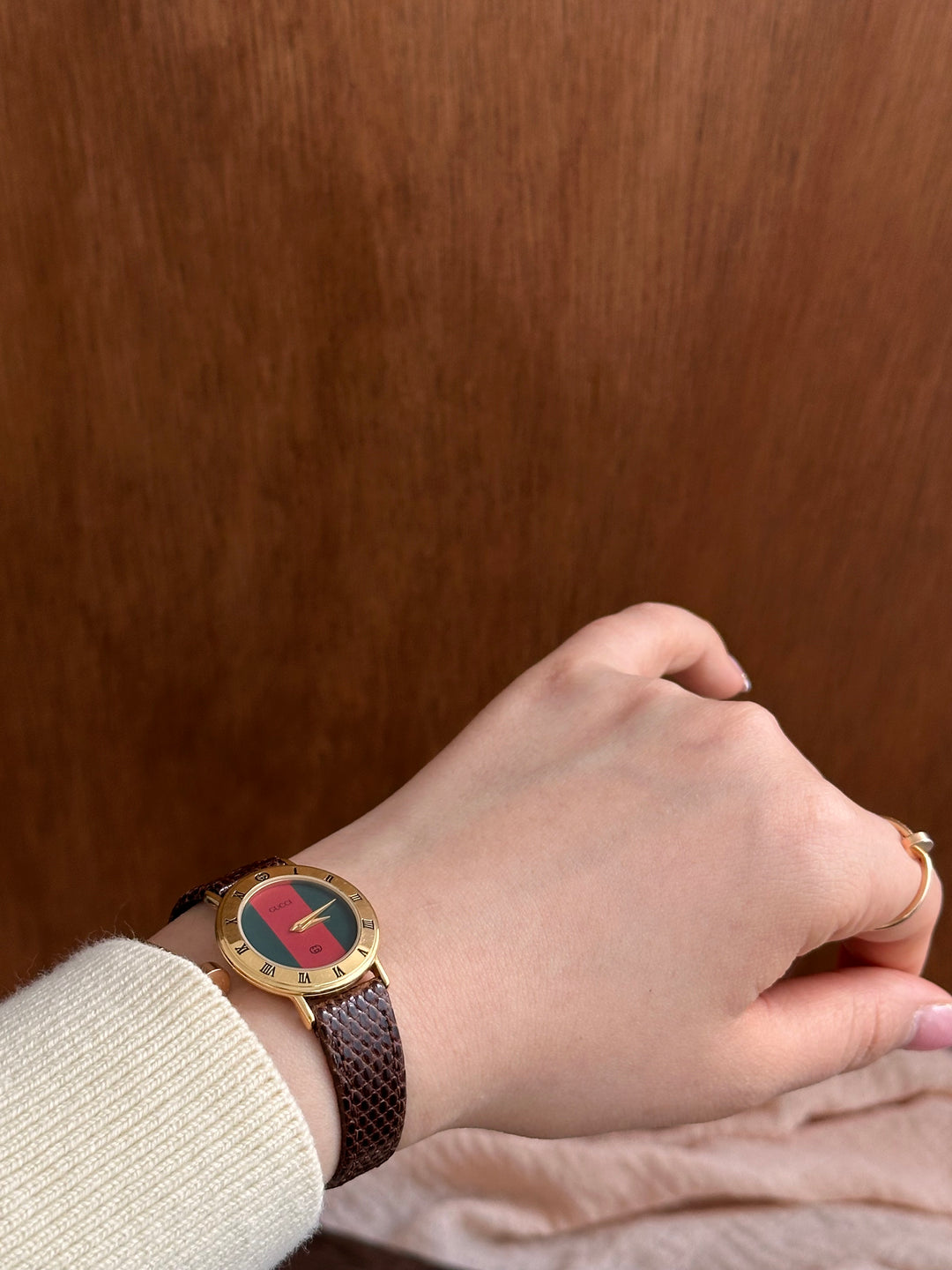 Gucci Lizard Leather Watch ❤️🤎｜Vintage Stripe Dial × Glossy Lizard Strap × Excellent Condition