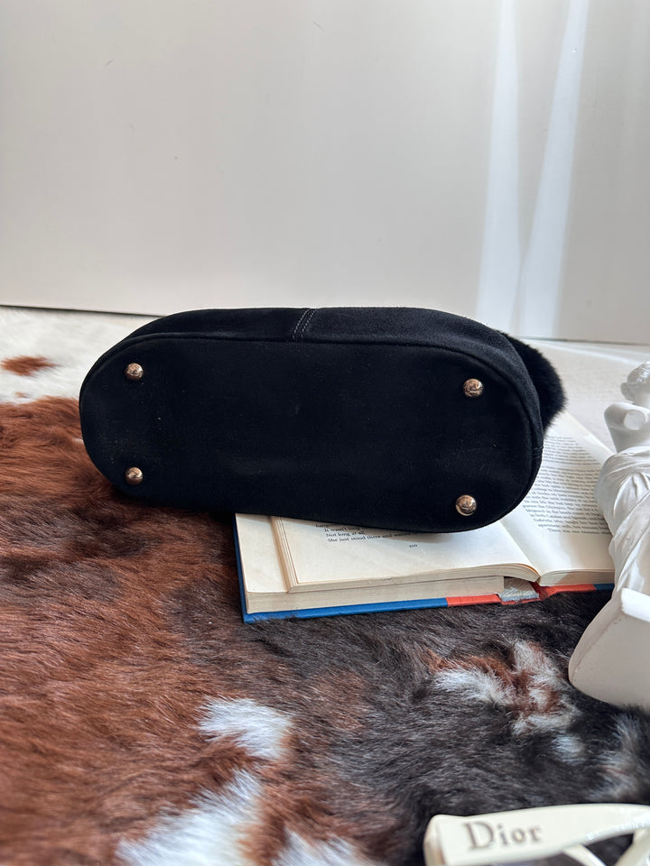 Ferragamo “So Black” Shearling Suede Tote 🖤 | Effortless Luxury with a Bold Twist