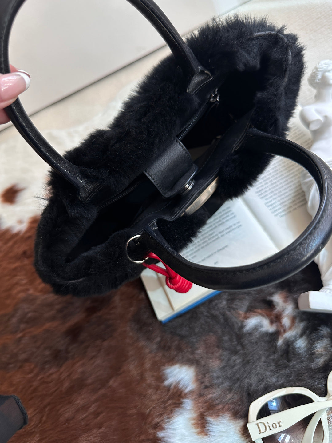 Ferragamo “So Black” Shearling Suede Tote 🖤 | Effortless Luxury with a Bold Twist