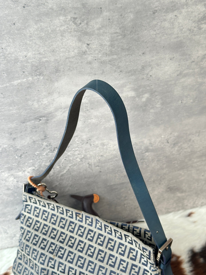Fendi Zucca East-West Shoulder Bag ✨💙｜Navy Monogram・Vintage Baguette Style
