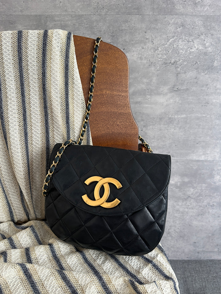 CHANEL Large CC Half-Moon Flap Chain Bag – Black (Small Size)