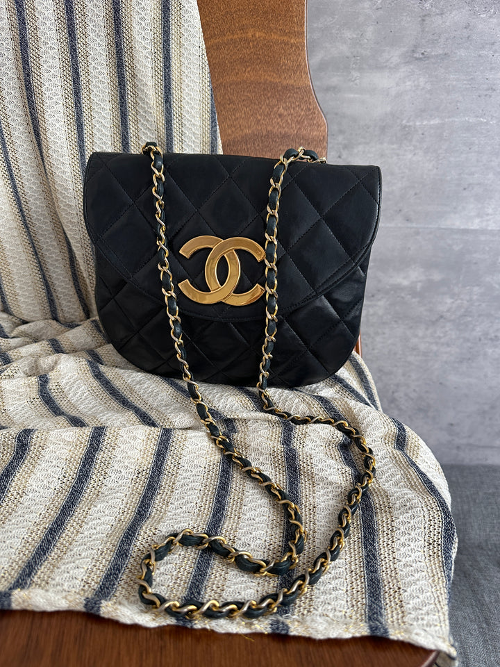 CHANEL Large CC Half-Moon Flap Chain Bag – Black (Small Size)