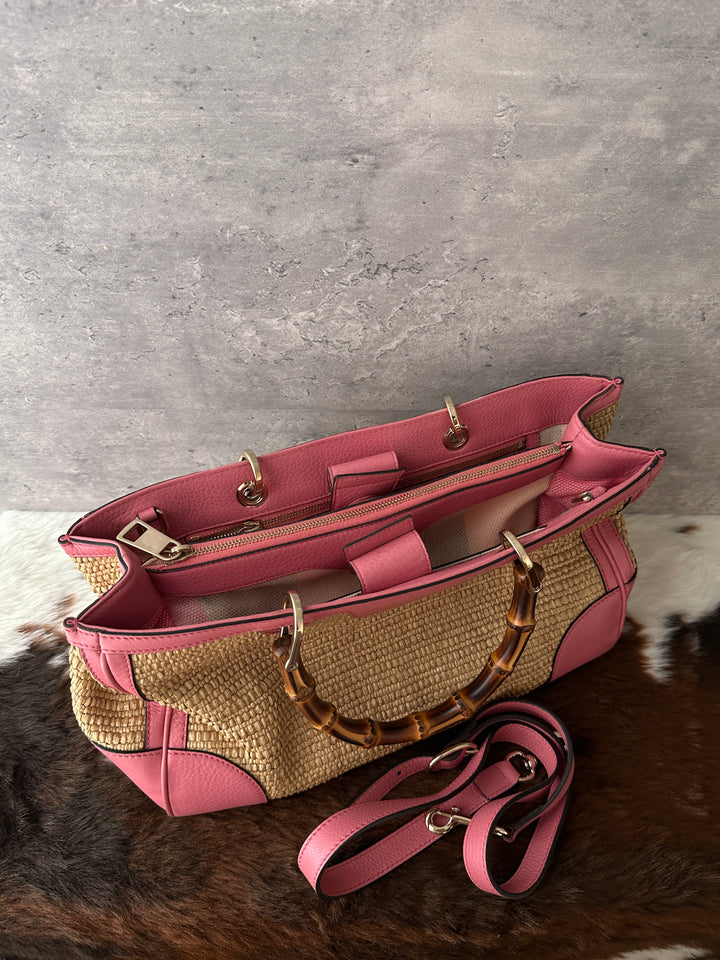 Gucci Bamboo Raffia Tote 💕｜Original Strap Included