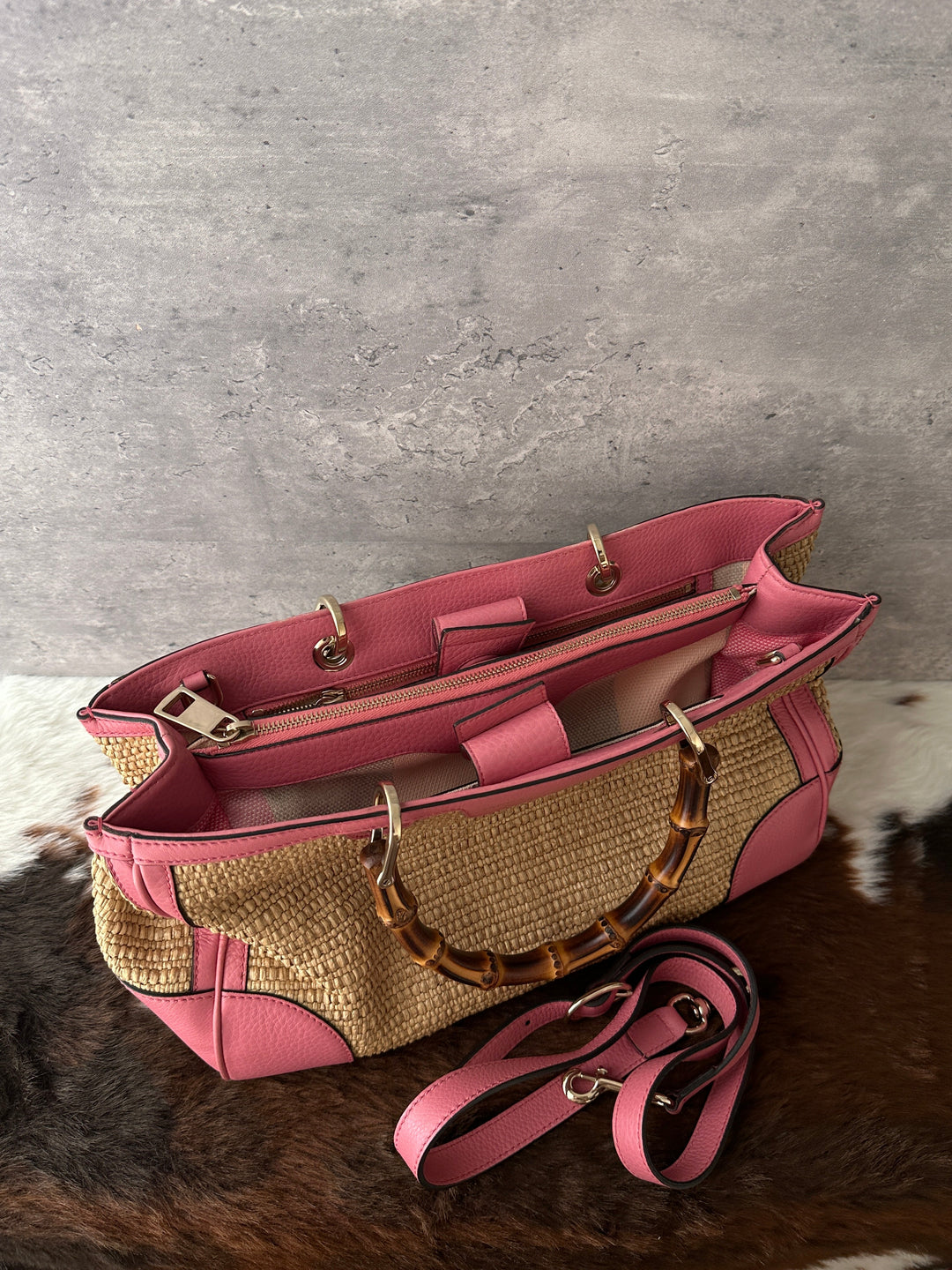 Gucci Bamboo Raffia Tote 💕｜Original Strap Included