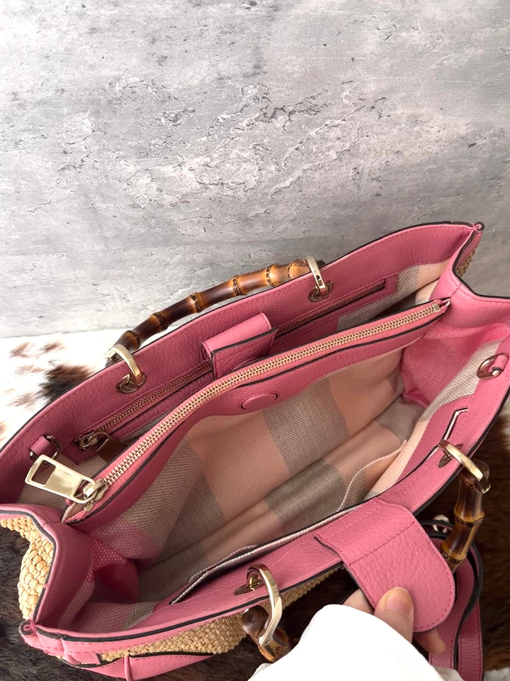 Gucci Bamboo Raffia Tote 💕｜Original Strap Included