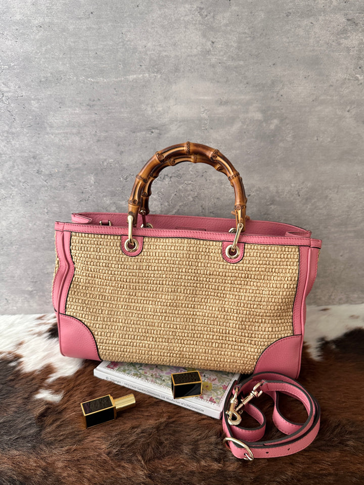 Gucci Bamboo Raffia Tote 💕｜Original Strap Included