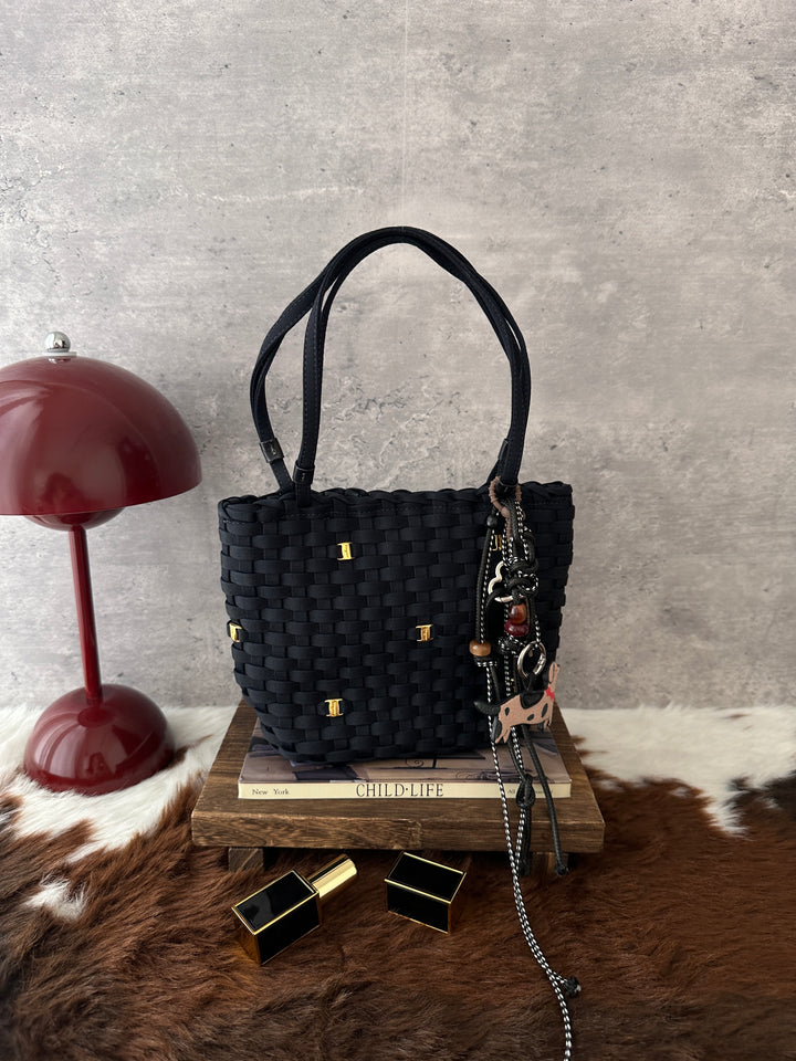 Ferragamo Vintage Woven Mini Tote 🖤｜Black Weave・Gold Gancini Details