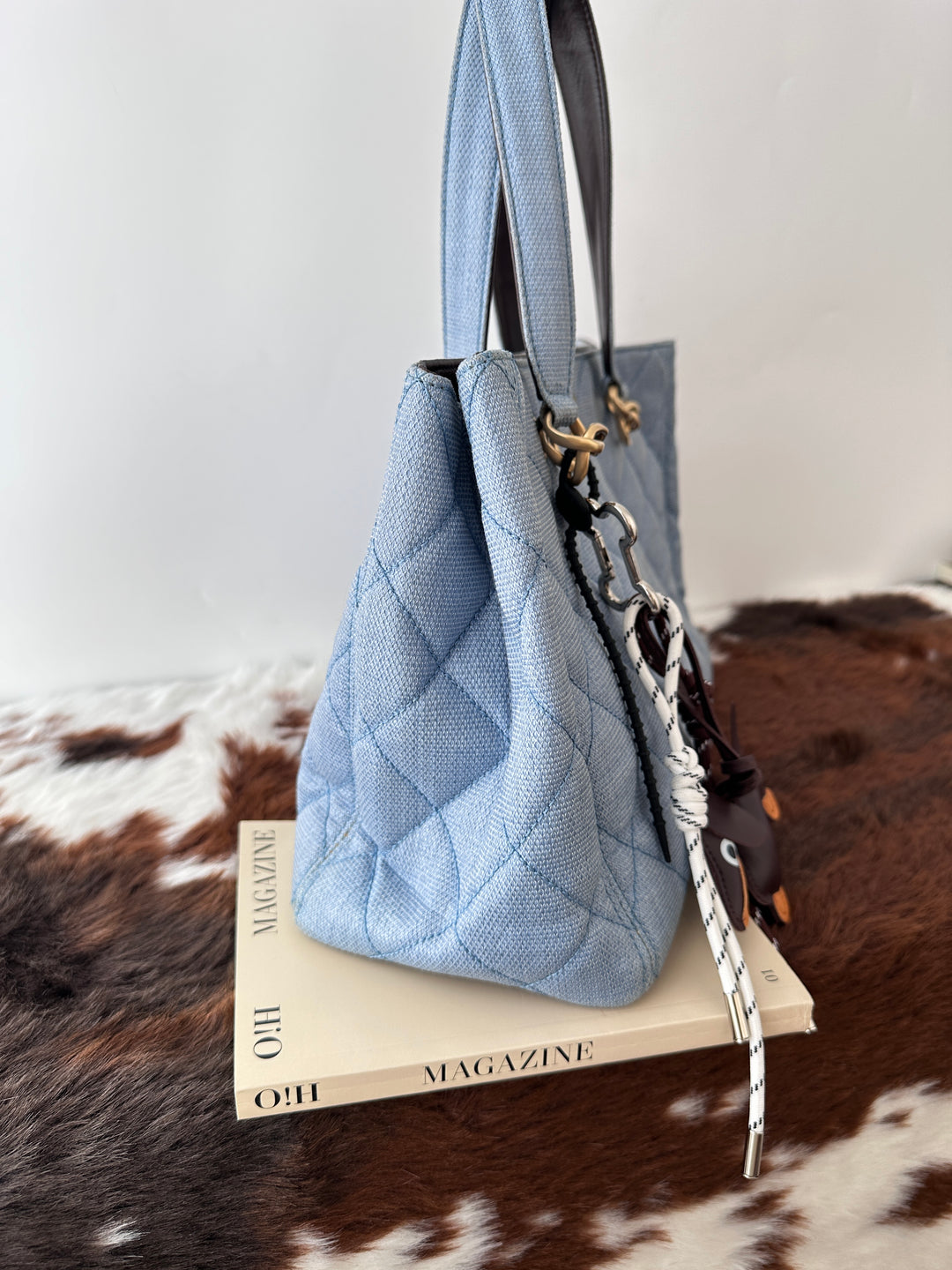 CHANEL Straw-Textured Quilted Tote Bag 💙｜Summer Blue Tone × Shoulder Carry × Practical Work Size