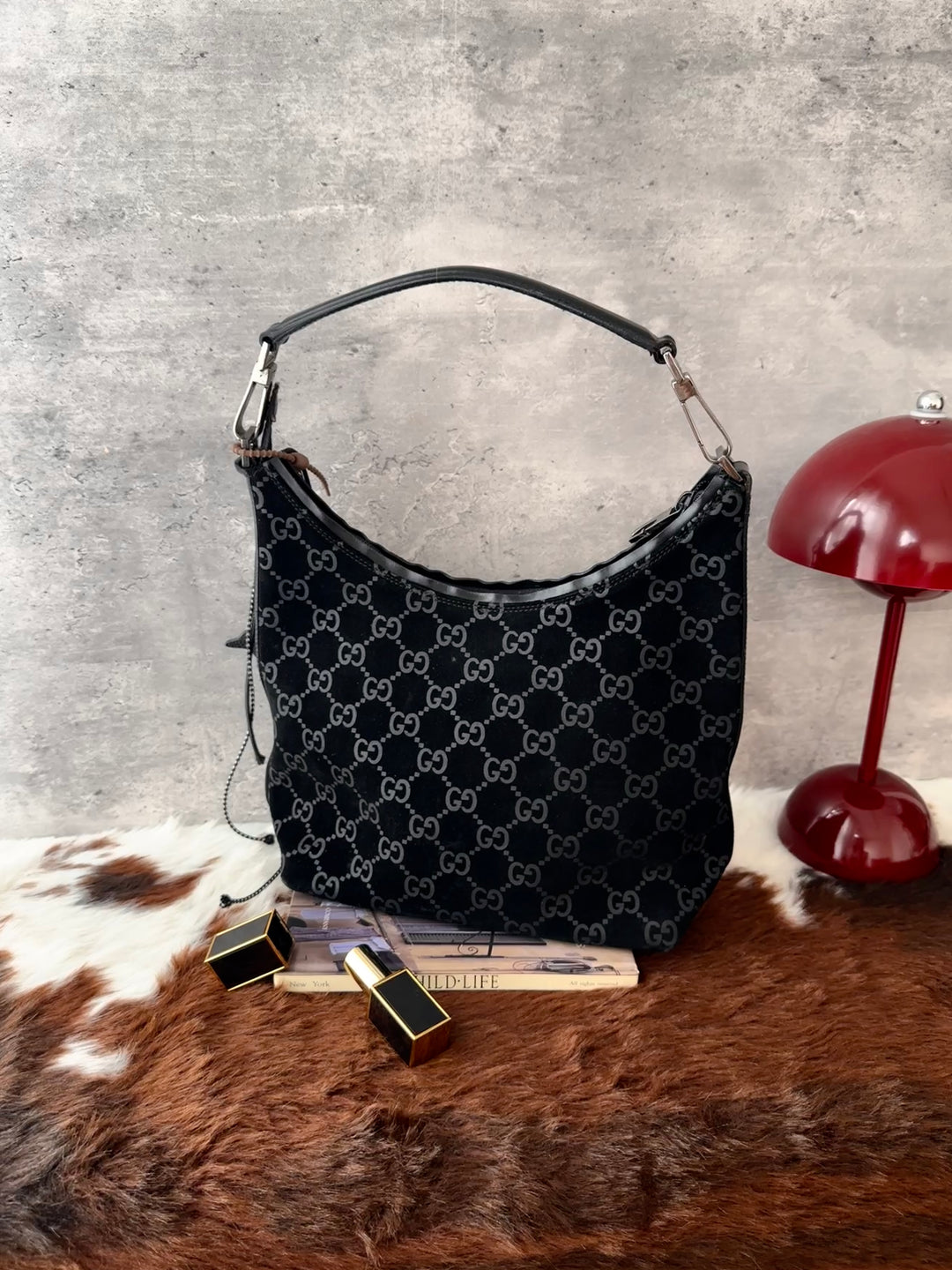 Gucci Vintage GG Monogram Hobo Bag 🖤｜Black Suede・Convertible Strap