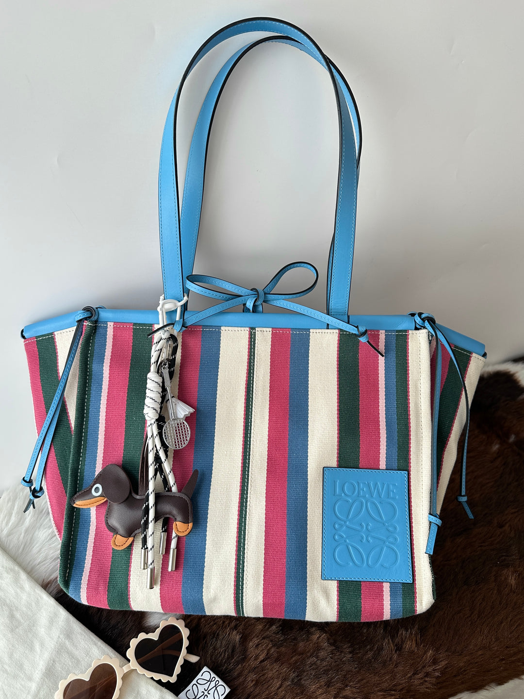 LOEWE Colorblock Striped Tote Bag 💙｜Full Set × Striped Canvas × Laptop-Friendly