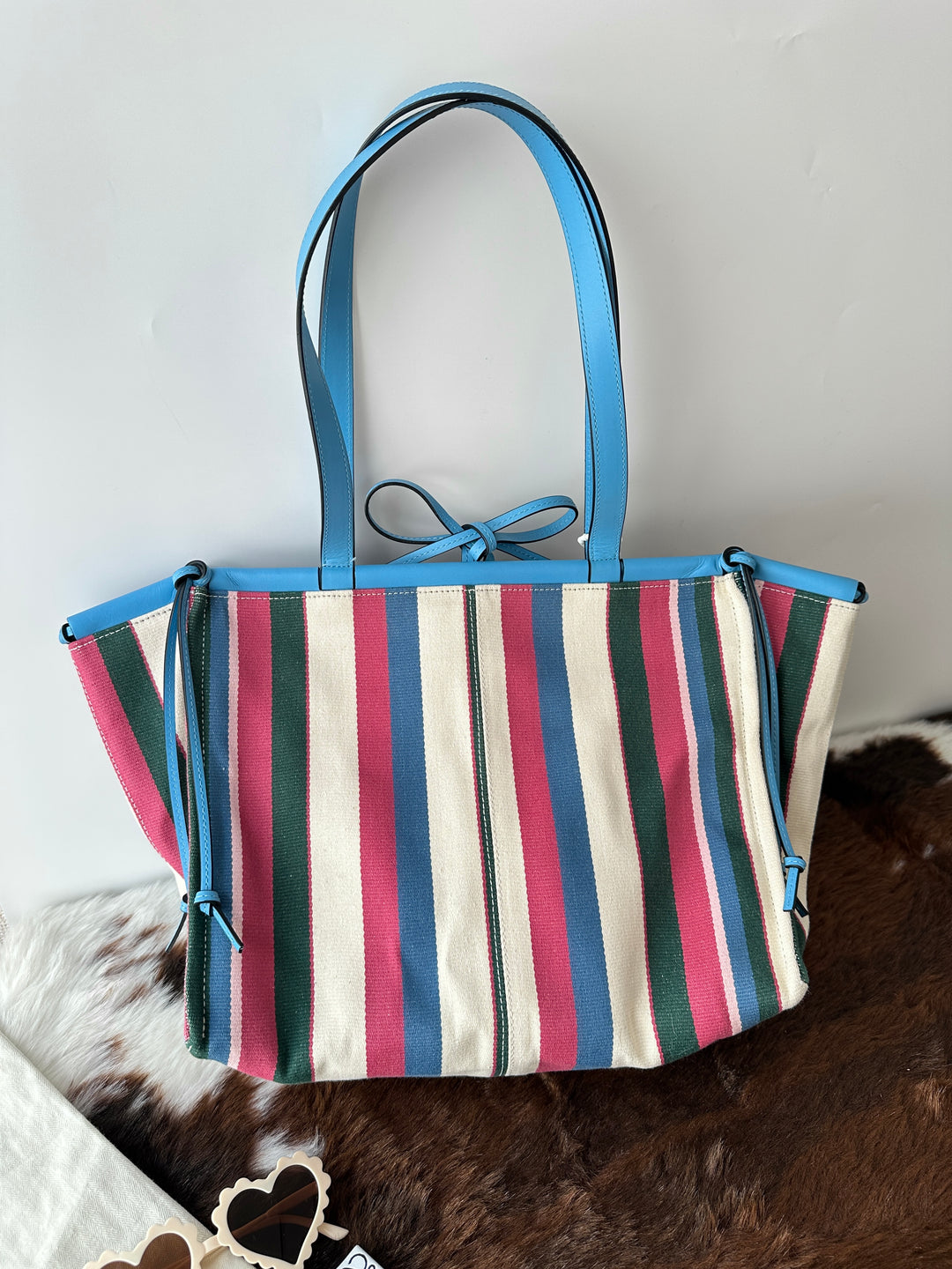 LOEWE Colorblock Striped Tote Bag 💙｜Full Set × Striped Canvas × Laptop-Friendly