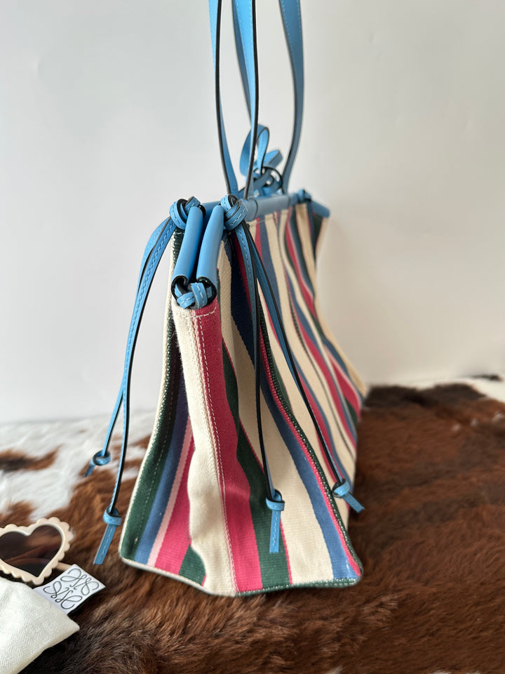 LOEWE Colorblock Striped Tote Bag 💙｜Full Set × Striped Canvas × Laptop-Friendly