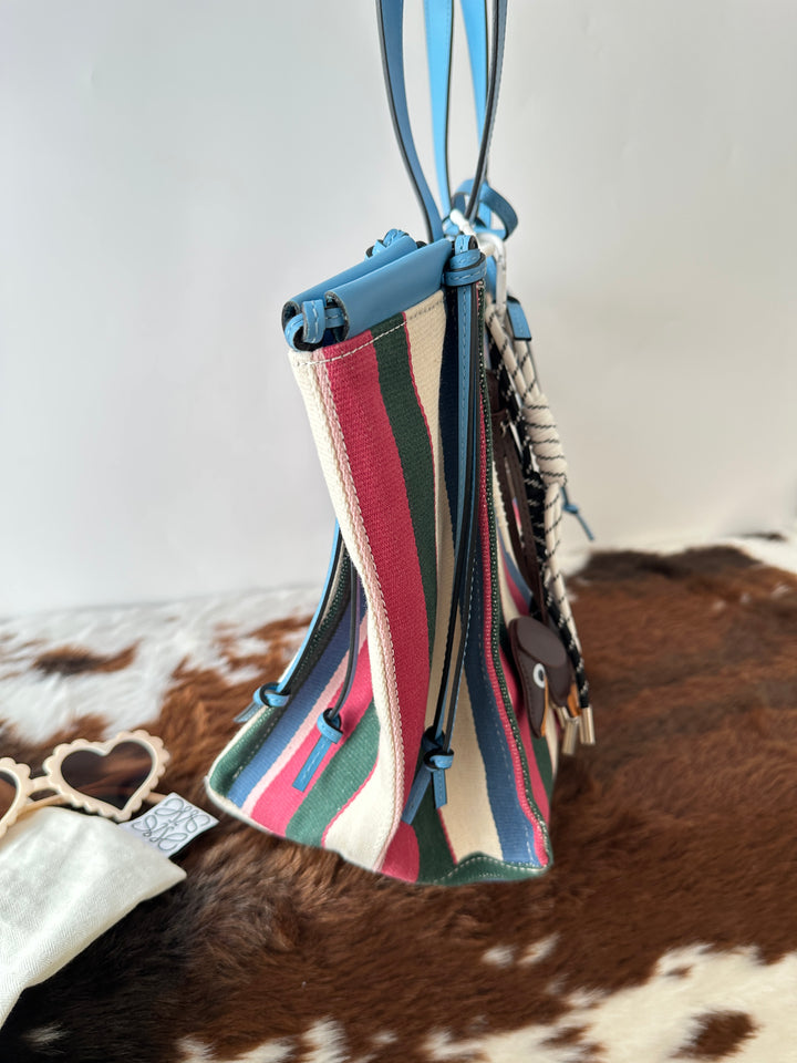 LOEWE Colorblock Striped Tote Bag 💙｜Full Set × Striped Canvas × Laptop-Friendly