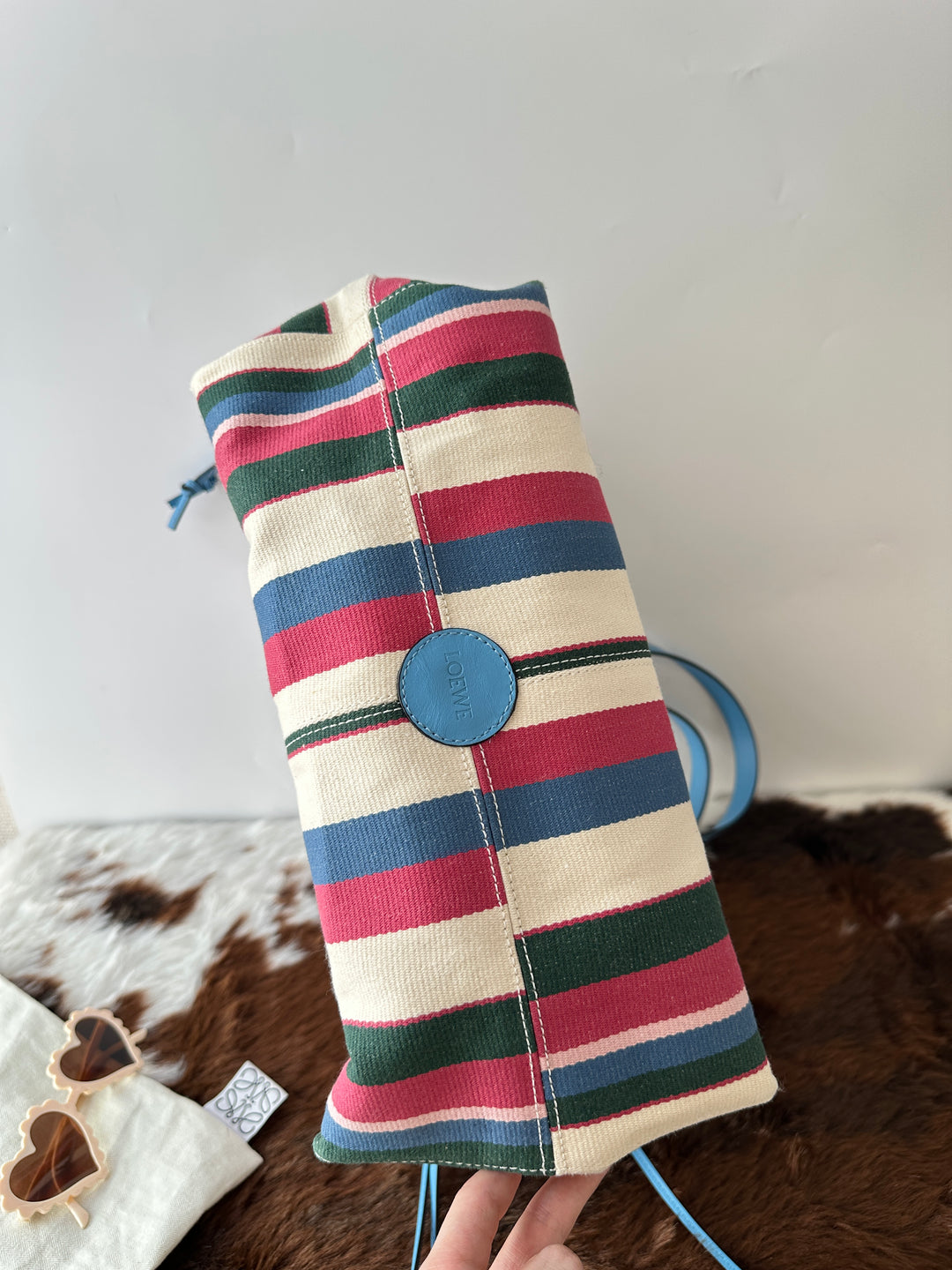 LOEWE Colorblock Striped Tote Bag 💙｜Full Set × Striped Canvas × Laptop-Friendly