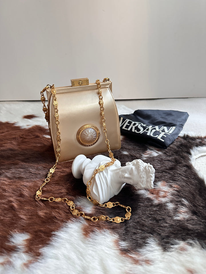 Versace Vintage “Sun God” Moonlight Box Bag 🌞✨ | Radiant Elegance from the House of Versace