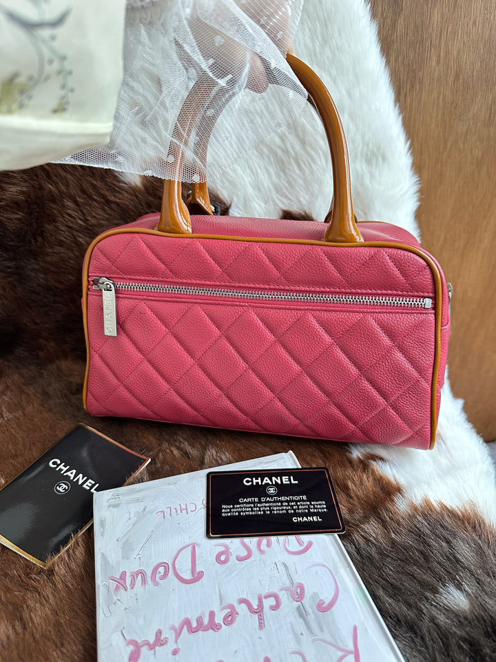 CHANEL Mini Quilted Bowling Bag 💕｜Pink Quilted Leather × Card &amp; Sticker × Practical Mini Size