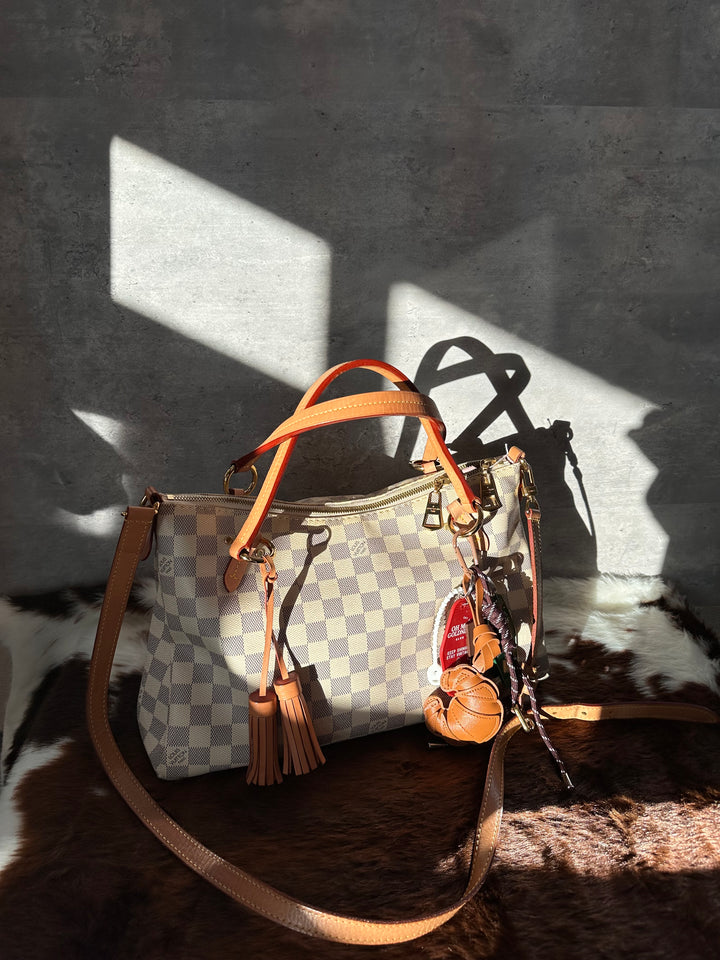 LOUIS VUITTON Damier Azur Tassel Tote Bag｜Classic Checkered Canvas × Original Shoulder Strap × Zipped Everyday Design 🤍✨