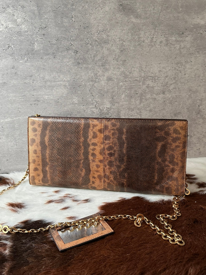 Ferragamo Gancini Lizard-Effect Chain Baguette Bag 🥖✨｜Rare Vintage Find × Gancini Chain Detail × With Mirror
