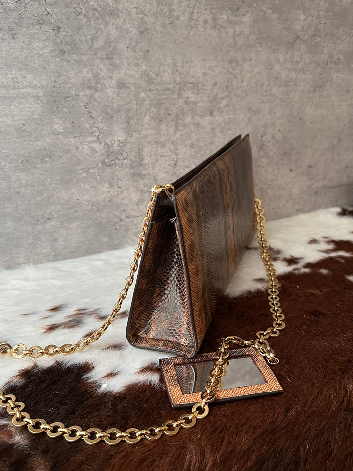 Ferragamo Gancini Lizard-Effect Chain Baguette Bag 🥖✨｜Rare Vintage Find × Gancini Chain Detail × With Mirror
