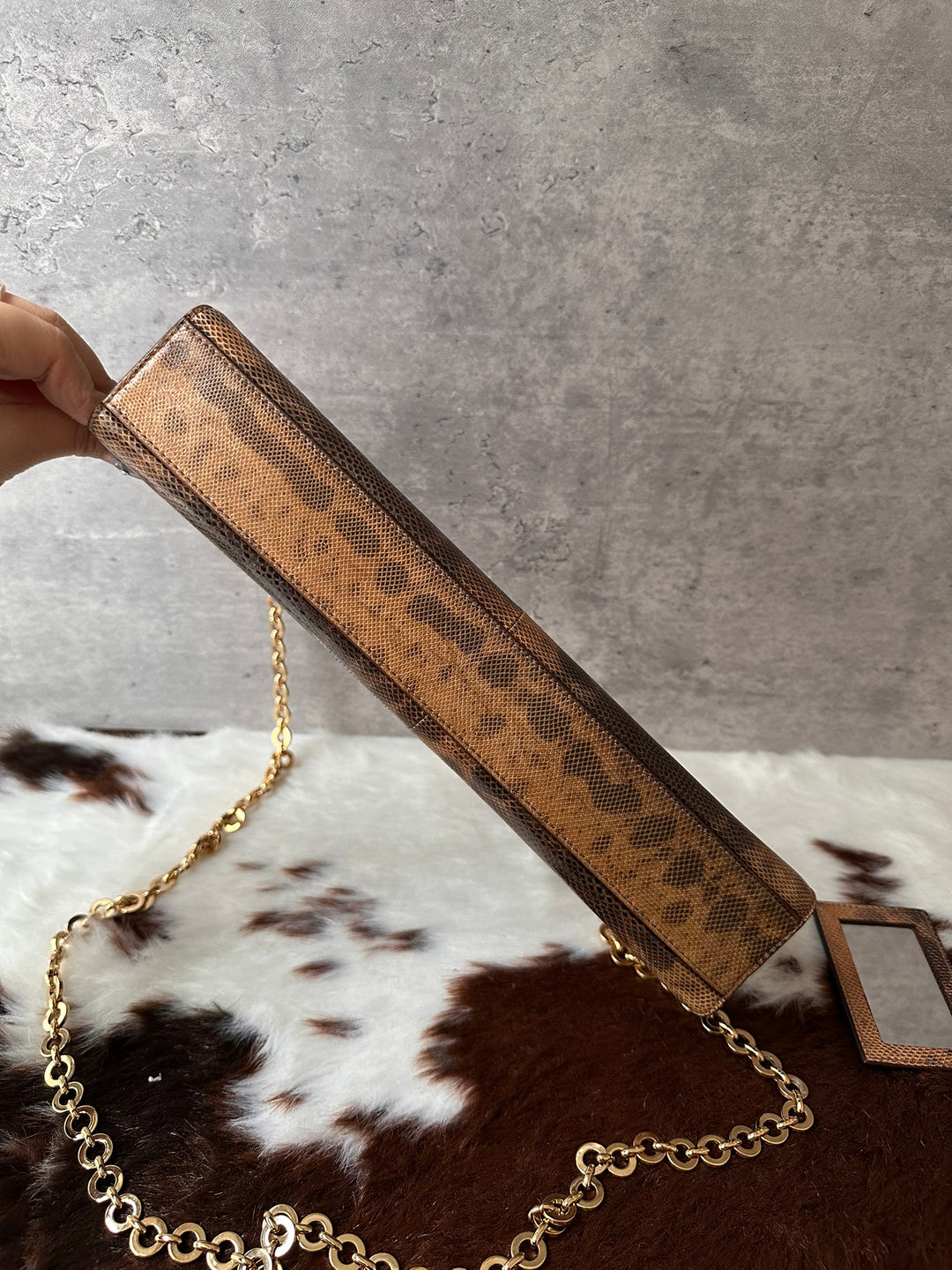 Ferragamo Gancini Lizard-Effect Chain Baguette Bag 🥖✨｜Rare Vintage Find × Gancini Chain Detail × With Mirror