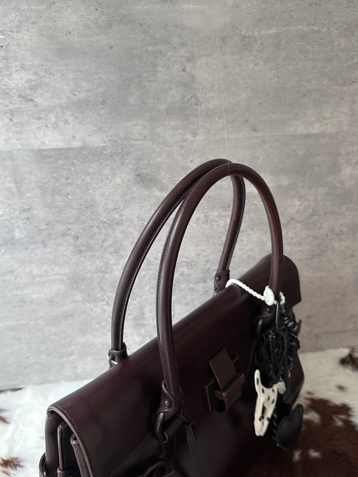 Ferragamo Gancini Dark Chocolate Brown Boston Bag 🤎｜Rare Wood-Tone Clasp × Box Leather × Vintage Character