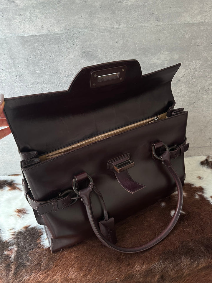 Ferragamo Gancini Dark Chocolate Brown Boston Bag 🤎｜Rare Wood-Tone Clasp × Box Leather × Vintage Character