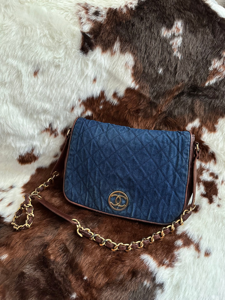 CHANEL 💙 Denim & Chocolate Leather Crossbody｜Rare Vintage Denim × Iconic Circular CC × Unisex Styling