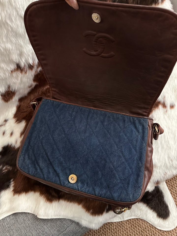 CHANEL 💙 Denim & Chocolate Leather Crossbody｜Rare Vintage Denim × Iconic Circular CC × Unisex Styling