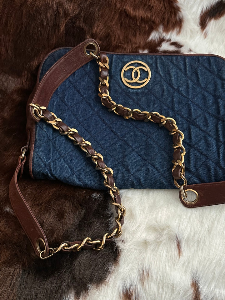 CHANEL 💙 Denim & Chocolate Leather Crossbody｜Rare Vintage Denim × Iconic Circular CC × Unisex Styling