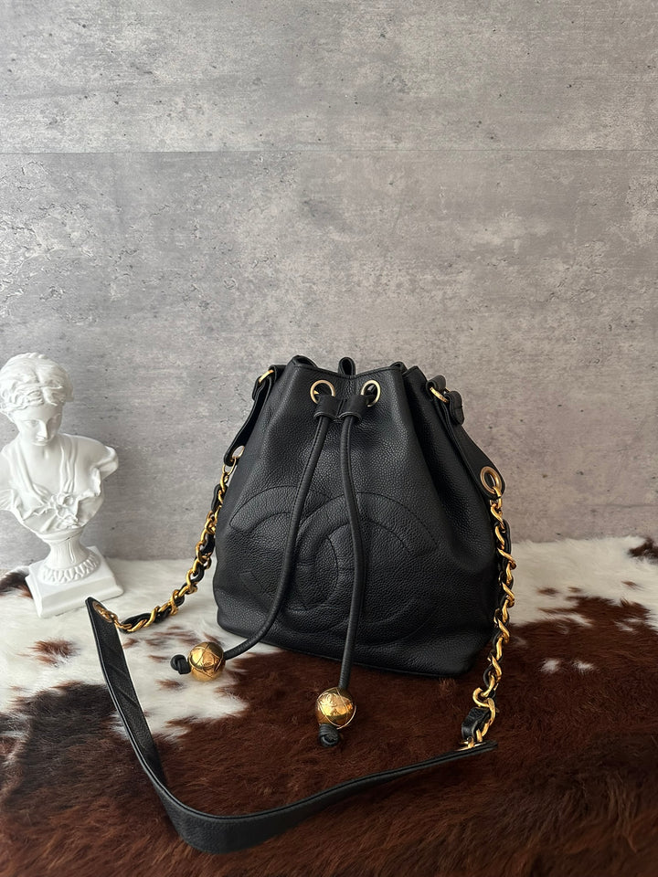 CHANEL Caviar Leather Gold Ball Bucket Bag 🖤｜Small Size × Baby Pouch × Great Capacity