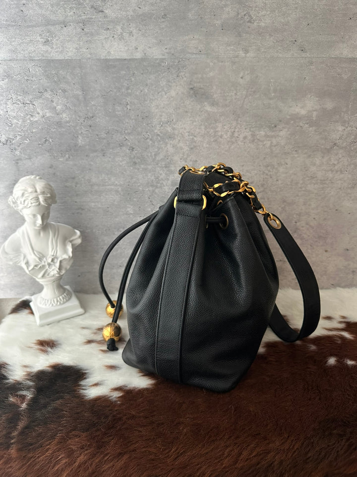 CHANEL Caviar Leather Gold Ball Bucket Bag 🖤｜Small Size × Baby Pouch × Great Capacity