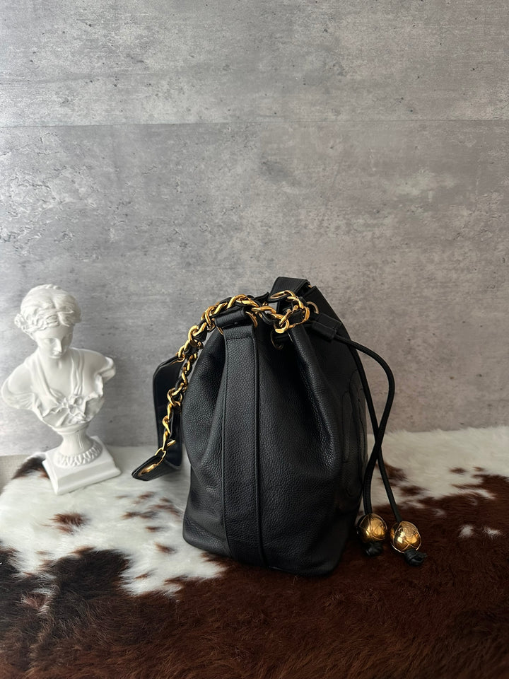 CHANEL Caviar Leather Gold Ball Bucket Bag 🖤｜Small Size × Baby Pouch × Great Capacity