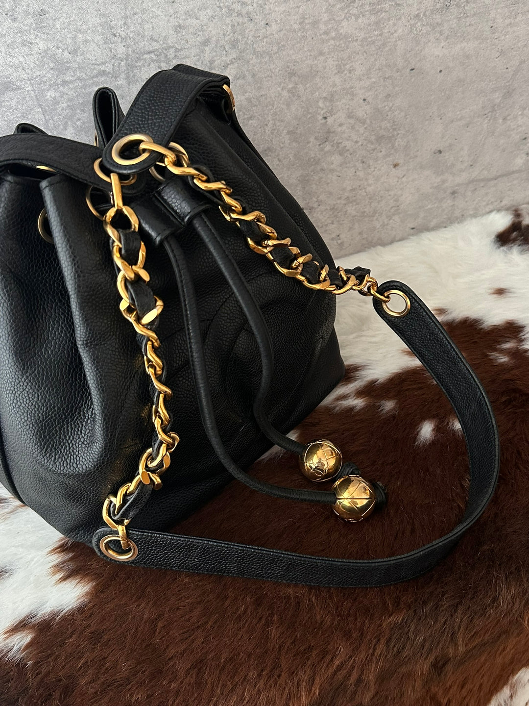 CHANEL Caviar Leather Gold Ball Bucket Bag 🖤｜Small Size × Baby Pouch × Great Capacity
