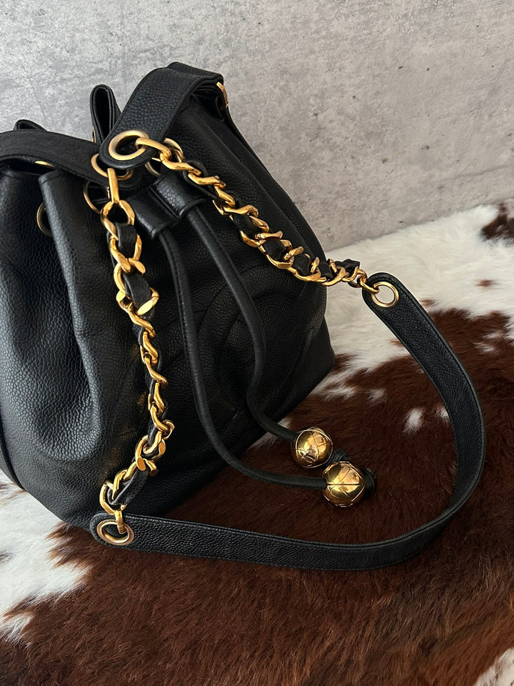 CHANEL Caviar Leather Gold Ball Bucket Bag 🖤｜Small Size × Baby Pouch × Great Capacity